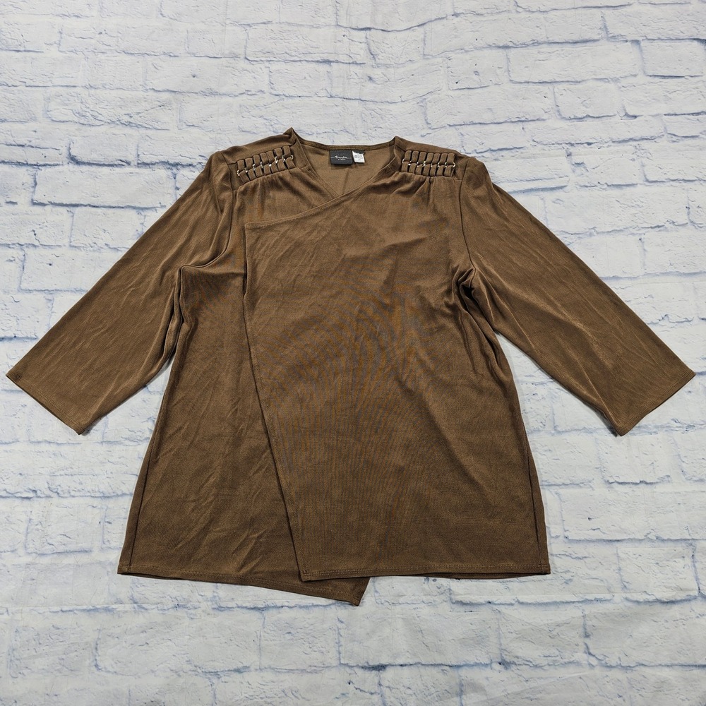 Travelers Chicos Slinky Wrap Top Womens 1 US M Brown 3/4 Sleeve Blouse